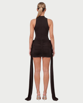 SALMA Mock Neck Draped Side-Tie Bodycon Mini Dress