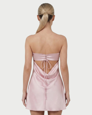 VALLEN Strapless Twist-Front Lace-Up Back Mini Dress