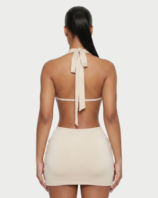 FERN Cross-Front Halter Draped Mini Dress