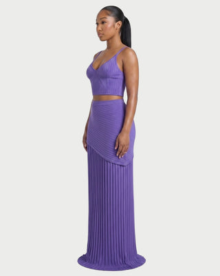 Conjunto de top corto de punto acanalado y falda larga plisada VESPERA