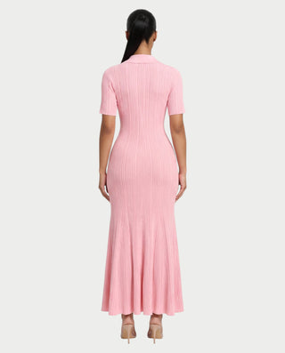 TINLEY Collared Button-Front Ribbed Knit Pocket Maxi Dress