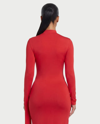 ALMERA Mock Neck Draped-Sleeve Bodycon Maxi Dress