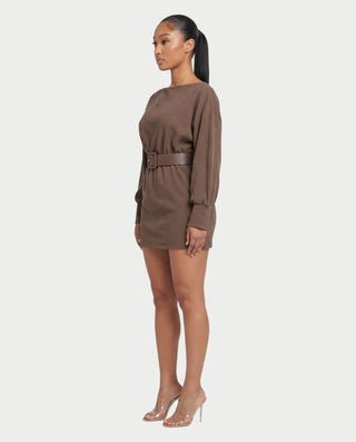 LAIDE Batwing Long Sleeve Cinched Waist Knit Mini Dress