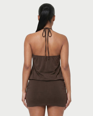 ANABELLA Ring Halter Blouson Bodycon Mini Dress