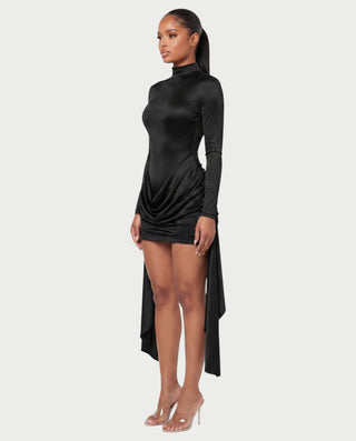 NORABEL Satin Mock Neck Draped Mini Dress