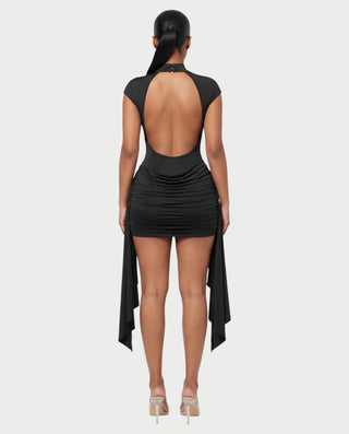 SHAZIA Mock Neck Ruched Drape Bodycon Mini Dress