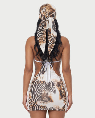 ALGIRA Scoop Neck Halter Bodycon Mini Dress with Bandana