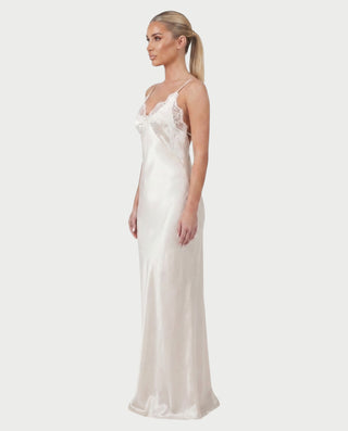 ANICA Lace-Trim Open-Back Satin Maxi Dress