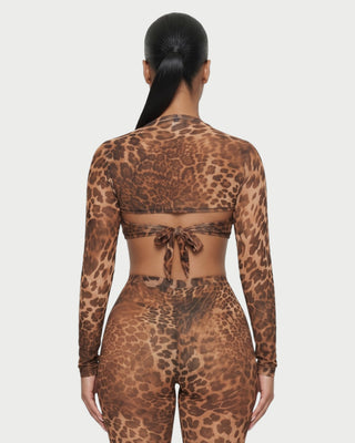 Conjunto de malla con estampado de leopardo de tres piezas INES