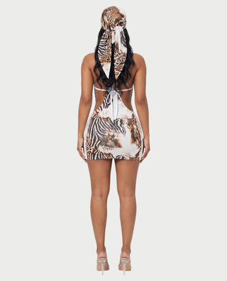 ALGIRA Scoop Neck Halter Bodycon Mini Dress with Bandana