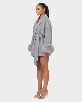 RULLY Plush Cuffs Drop-Shoulder Wrap Coat
