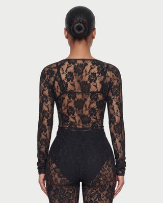 PRADA Floral Lace Long-Sleeve Bralette Top & Capri Pants Set