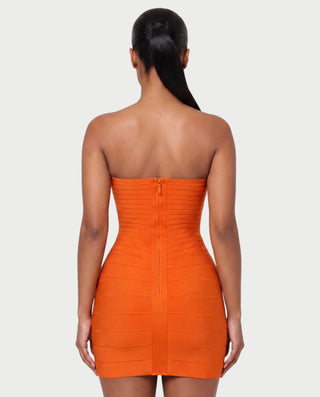 YUMI Strapless Sweetheart Chevron Bandage Bodycon Mini Dress