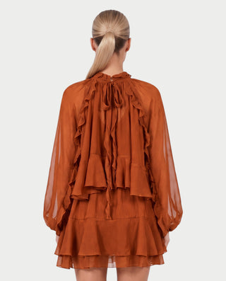 NAVIA Ruffle Mock Neck Long Sleeve Mini Dress