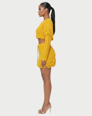 FLORINE Knit Fringe Cardigan & Skirt Set