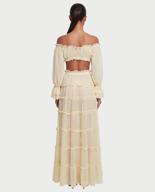TALSIE Ruffle Off-Shoulder Top & Tiered Maxi Skirt Set