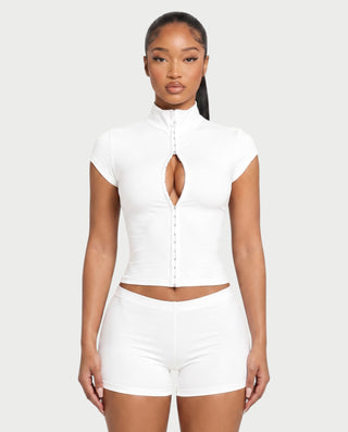 AYESHA Mock Neck Hook-Front Top & Mini Shorts Set