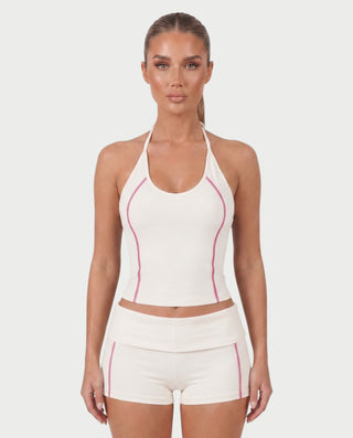 NAZIYA Open-Back Halter Top & Foldover Shorts Set