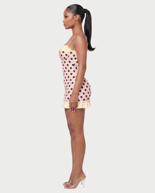 SANE Polka Dot Bow Trim Mini Dress
