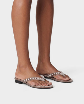TAMARA Suede Pearl Thong Flat Sandals