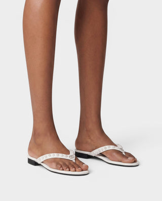 MORLINA Leather Pearl Thong Flat Sandals