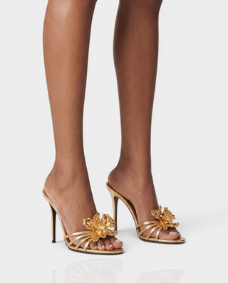 PATRICE Metallic Floral Strappy Stiletto Mule Heels