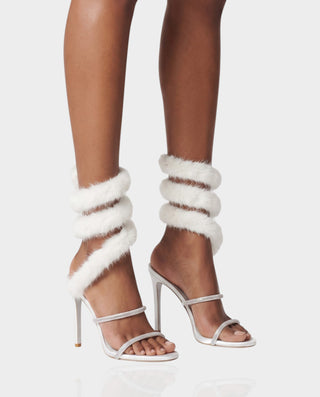 VELIRA Rhinestone Faux Fur Wrap Stiletto Heels
