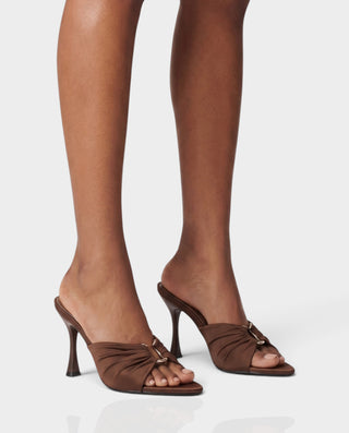 AMELINE Ruched Metal Accent Heeled Slide Sandals