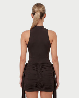 SALMA Mock Neck Draped Side-Tie Bodycon Mini Dress