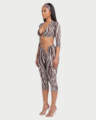 FRENA Printed Crop Top, Capri Pants & Headband Set