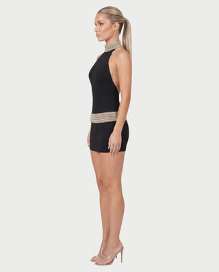 JIMENA Rhinestone High Neck Bodycon Mini Dress
