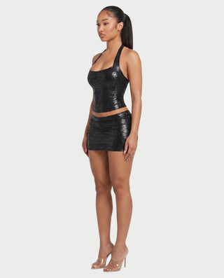 GIRIYA Textured Crop Top & Mini Skirt Set