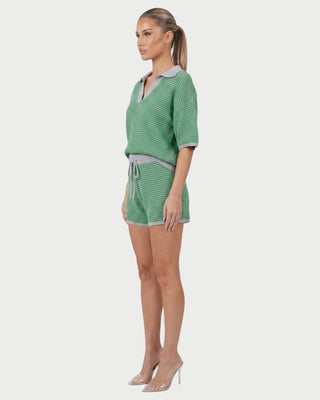 OLENNA Striped Knit Oversized Top &  Drawstring Short Set