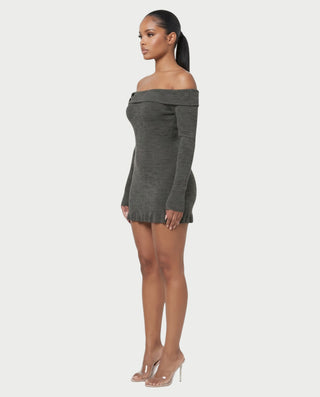 SUHANA Off-Shoulder Double Buckle Knit Mini Dress