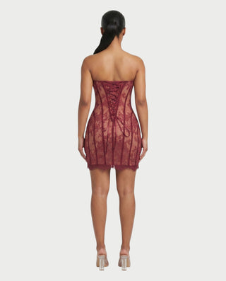 KEANA Strapless Sheer Lace Corset Bodycon Mini Dress