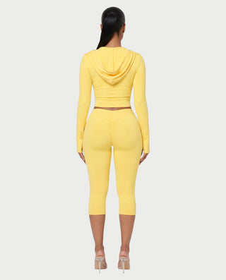 ELIZARA Hooded Zip-Up Crop Top & Capri Pants Set