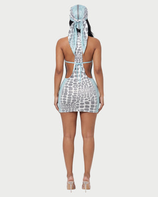 ALGIRA Scoop Neck Halter Bodycon Mini Dress with Bandana