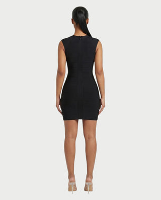 JULIETTE Deep V-Neck Cap Sleeve Bandage Mini Dress