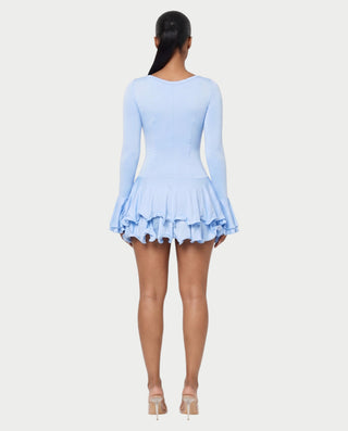 NADIA V-Neck Asymmetric Long Sleeve Ruffle Mini Dress