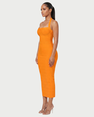 NIROBI Square Neck Halter Bandage Midi Dress