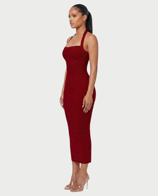 NIROBI Square Neck Halter Bandage Midi Dress