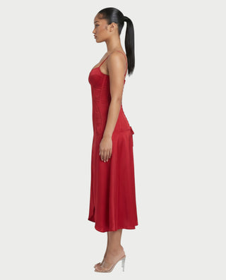 IVELLE Corset Bustier Strap Front Slit Midi Dress