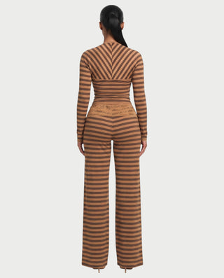 MAINE Striped Layered Halter Top & Wide-Leg Pants Three-Piece Set
