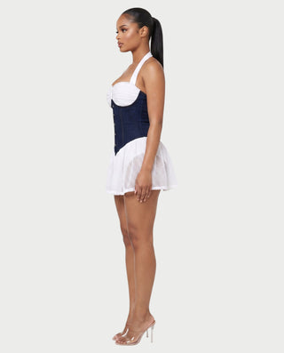 JADIE Corset-Waist Halter Bubble Mini Dress