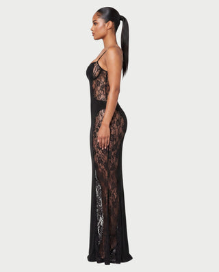 NEVE Spaghetti Strap Lace-Panel Bustier Bodycon Maxi Dress