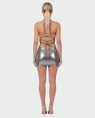 ROHANNA Metallic Spaghetti Strap Bodycon Mini Dress