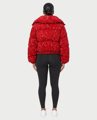 RENYA Sequin Hooded Cropped Zip-Up Puffer Jacket