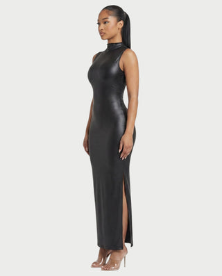 AUDREY Faux Leather Lace-Up Back Maxi Dress