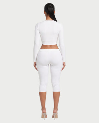 ZEINARA Lace Trim Tie-Front Long Sleeve Crop Top