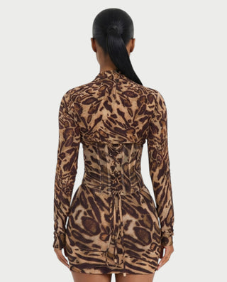 CLARIBEL Lace-Up Back Corset Mini Dress Set